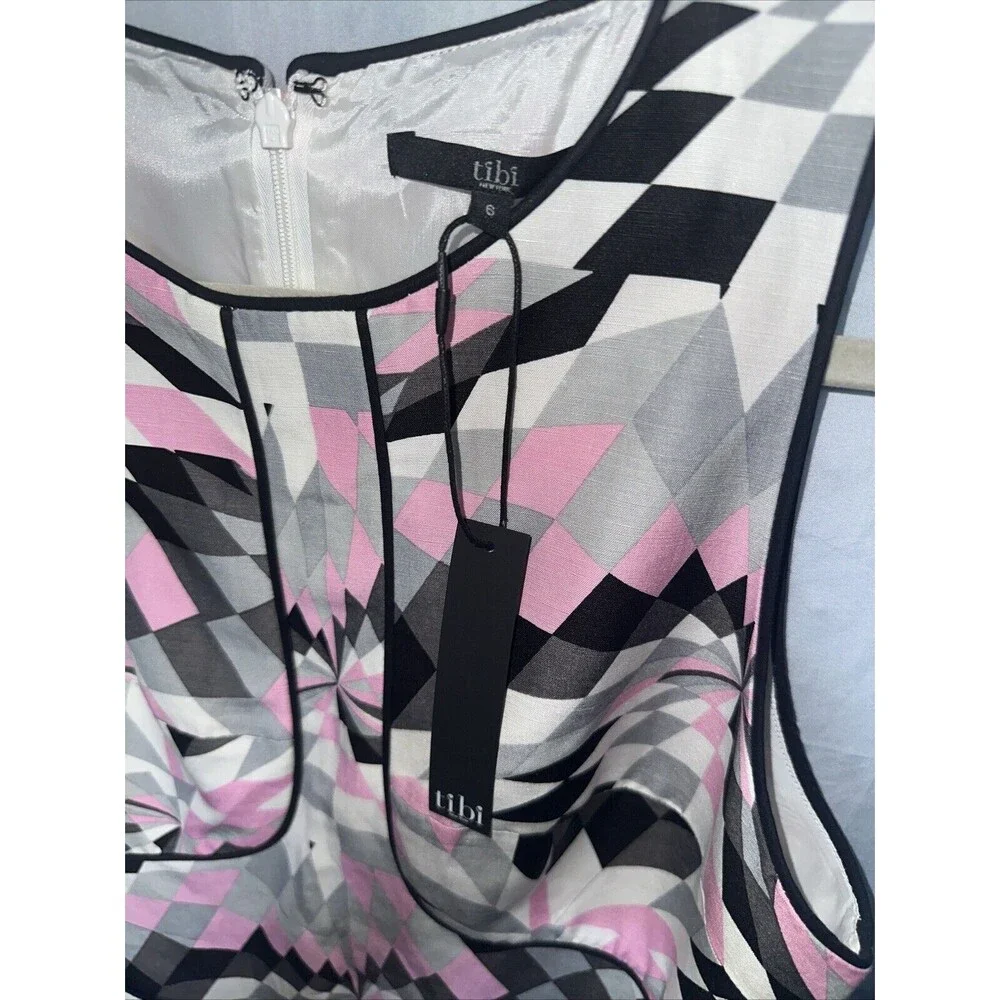 NWT tibi isosceles flare-sleevless illusion 60s style dress sz 6 - Picture 5 of 9